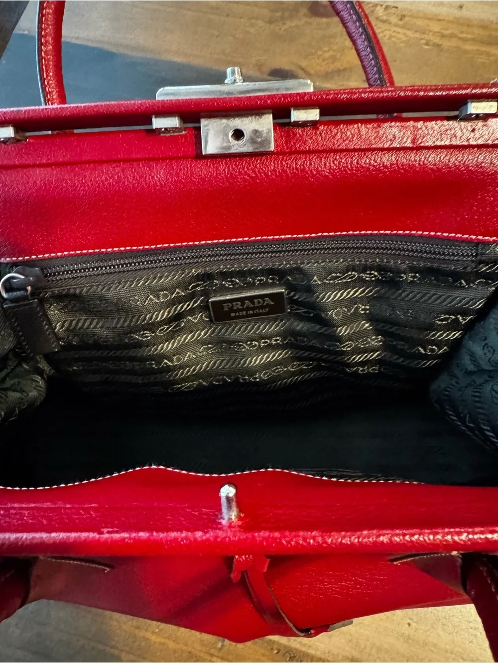 Prada Red Leather Top-Handle Satchel with OG Authenticity Card